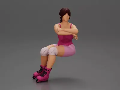 Roller skater in outfit performs balanced squat arms crossed 3D print model