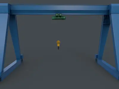 PBR Single Girder Gantry Crane V1 - BLUE LIGHT Low-poly 3D model