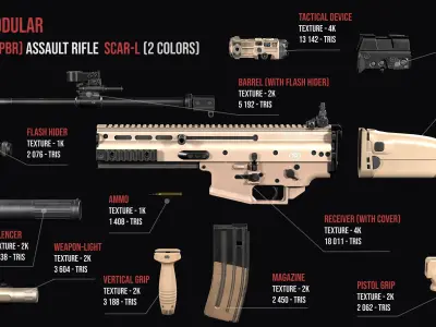 Tactical modular assault rifle FN SCAR-L mk 16 Low-poly 3D model