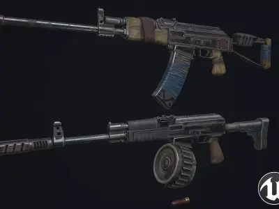 Saiga two weapons Low-poly 3D model