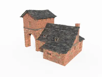 Medieval red brick houses 3D model