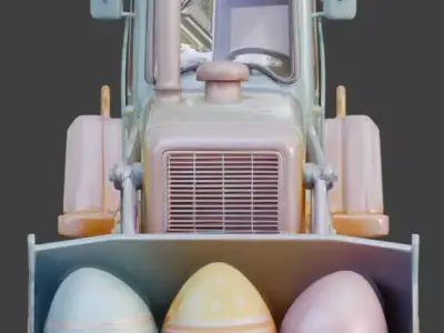 3D EASTER THEMED BULLDOZER WITH GIANT COLORFUL EGGS V03 Low-poly 3D model