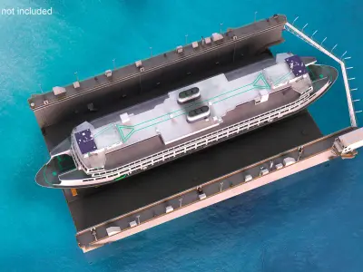 Large Ship in Floating Drydock 3D model