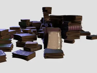 Cartoon Book Set Spell Book Scene  for Animation and Game Low-poly 3D model