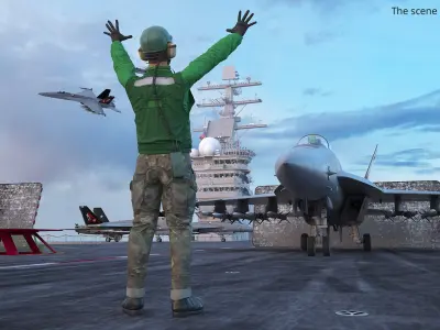 Flight Deck Technician Helmet with Goggles Green Used 3D model