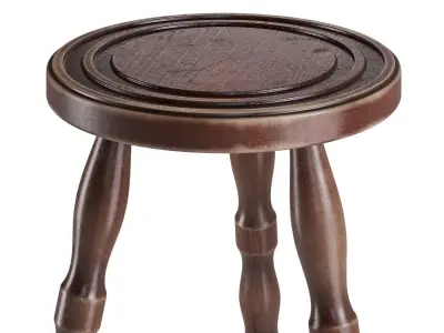 French Vintage Turned Oak Stool 3D model