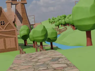 Charming Windmill Village 3D model
