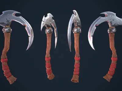 Stylized single-handed scythe weapon Low-poly 3D model