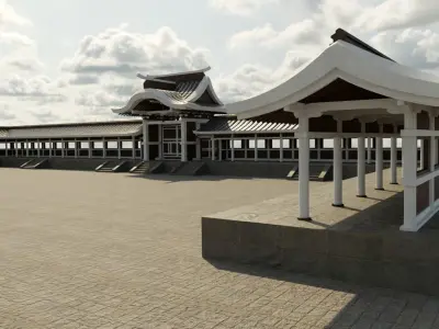 Modular Asian Wall Low-poly 3D model