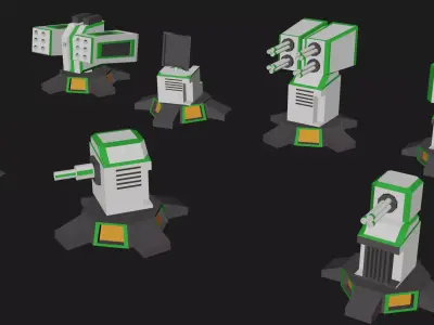 Turret Weapon Pack - 12 Guns Low-poly 3D model