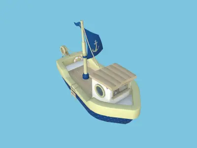 Cartoon Boat 06 - Dark Blue - Low Poly Ship Low-poly 3D model