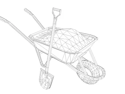 Wheelbarrow with Sand Low-poly 3D model