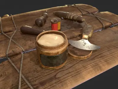 Old leather working tools for gamedev Low-poly 3D model