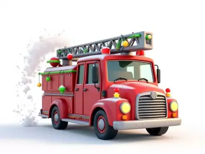 Vintage Christmas Fire Truck 3D Model Festive Rescue Prop Low-poly 3D model