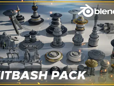Kitbash pack - Ancient sci-fi city - Blender Low-poly 3D model