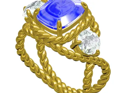 Antique Three Stone Rope Shank Engagement Ring 3D print model