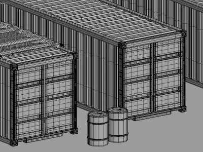 ship container with barrells and floor  Low-poly 3D model