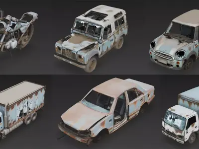 Abandoned Vehicle Wreck Bundle Pack Low-poly 3D model