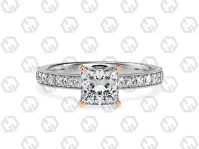 Ring 168 Princess Shape milgrain pave set ring with Gems 3D print model