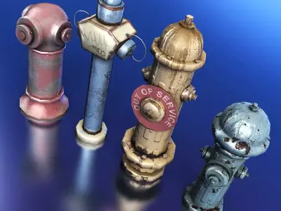 Fire Hydrants Low-poly 3D model purchase