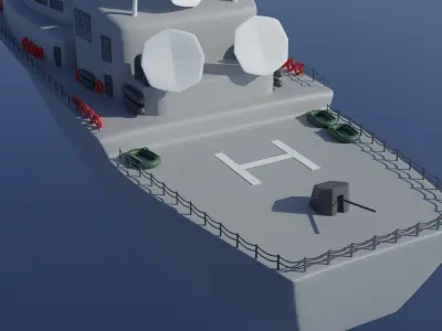 Destroyer ship Low-poly 3D model Free low-poly 3D model