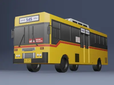 Yellow Thai bus Low poly v07 Low-poly 3D model