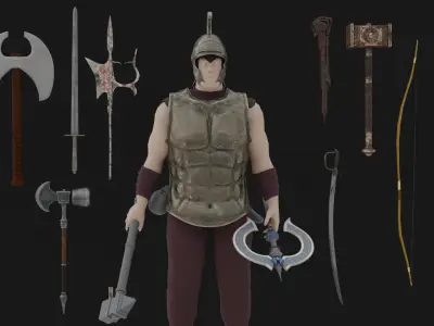 Ancient Soldier with Weaponns 3D model