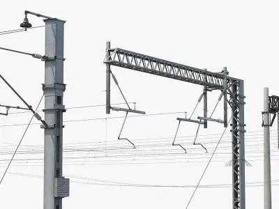 Railway Catenary Support Poles with Wires Set MidPoly 3D model