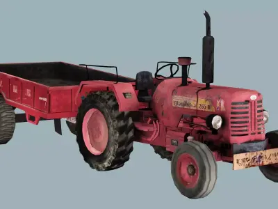 Tafe Tractor With Trailer 3D Model Low-poly 3D model