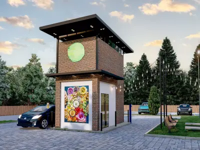 Modern Industrial Drive-Thru Restaurant Kiosk 3D model