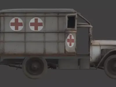WWI Frontline Ambulance Wreckage model Low-poly 3D model