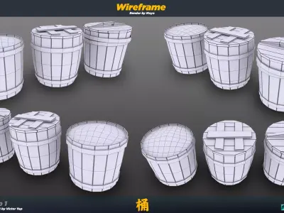 Ancient Chinese Barrel Low-poly 3D model