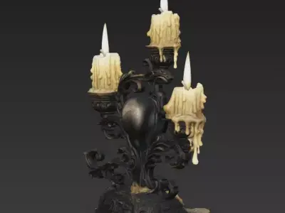 Gothic Skull Candelabra Ornate Baroque Triple Candle Holder 3D model