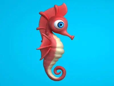 Beautiful cartoon seahorse 3D model