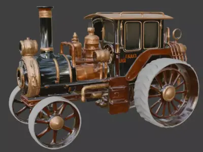 Steampunk Heavy Industrial Tractor 3D Model Low-poly 3D model