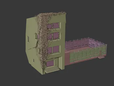 Post Apocalyptic Building With Extended Basketball Court Low-poly 3D model