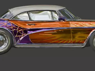 Atompunk Retro Futuristic Atomic Car 3D Model Low-poly 3D model