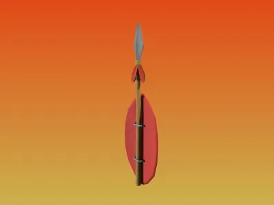 Cartoon style spear and shield Free low-poly 3D model