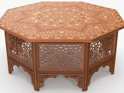 Oriental Wooden Table with Inlaid Floral Pattern 3D model