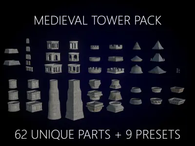 Medieval Modular Tower Pack Low-poly 3D model