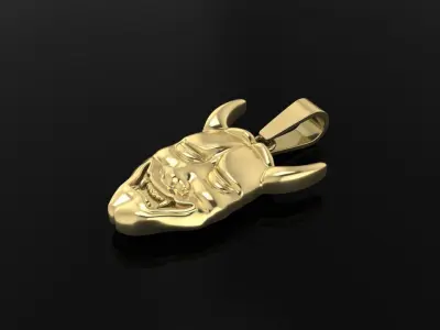 Hannya Mask Pendant 45mm Large Size With Bell 3D print model