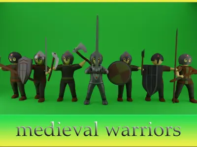 set of medieval warriors Low-poly 3D model
