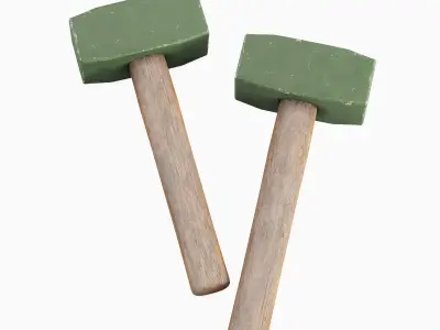 Industrial Wooden Hammer 04 Low-poly 3D model