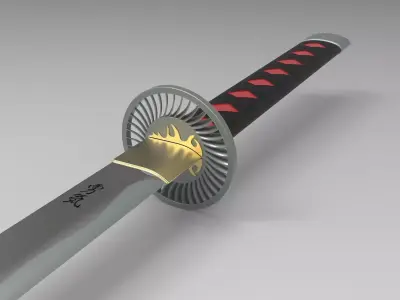 Realitime Katana - with detailed tsuba and blade 3D model