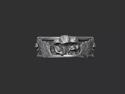 Chantrelle mushroom and tree leaves wedding band 3D print model