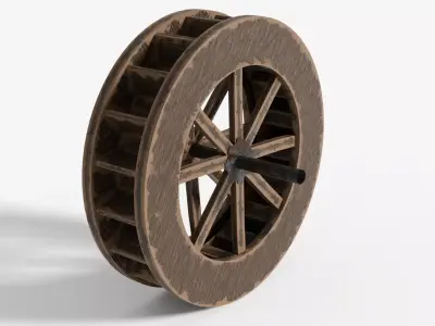Stylized Watermill With Pan - Rigged and Animated Low-poly 3D model