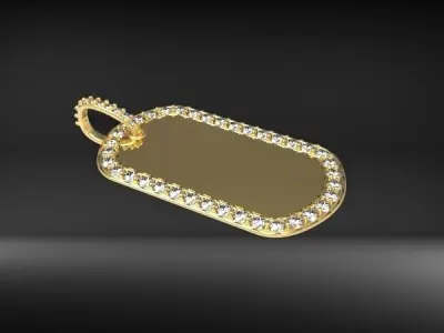 Diamond Dog Tag Pendant necklace Jewelry Mens gift  3D print model