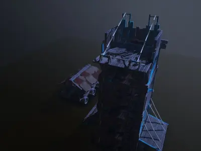 Siege tower battering-ram  Low-poly 3D model
