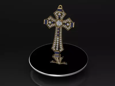 Cross with stone pendant 3D print model