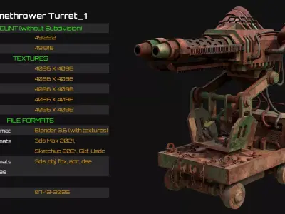 Flamethrower Turret-1-Rusty 3D Model Pack